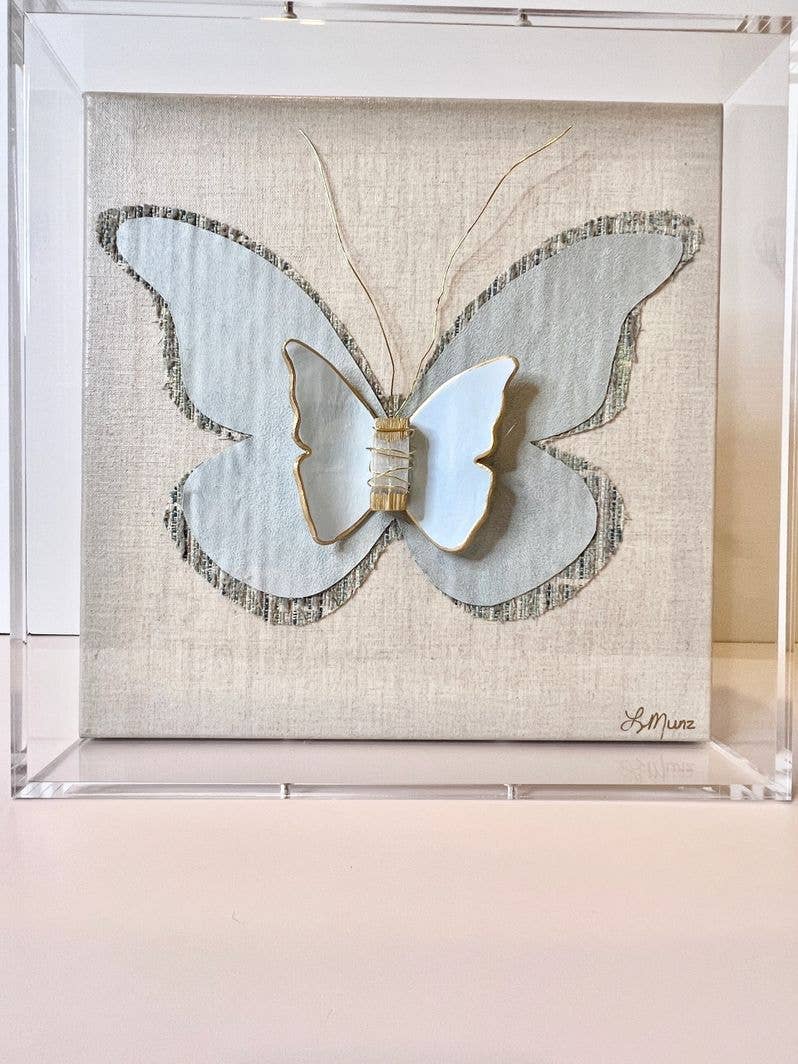 Butterfly Art Acrylic Shadow Box 12x12 Frame - Blue Velvet