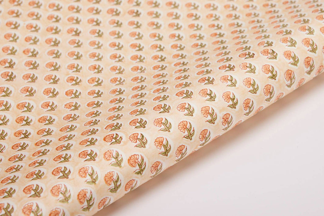 Hand Block Printed Gift Wrap Sheets- Daisy Coral