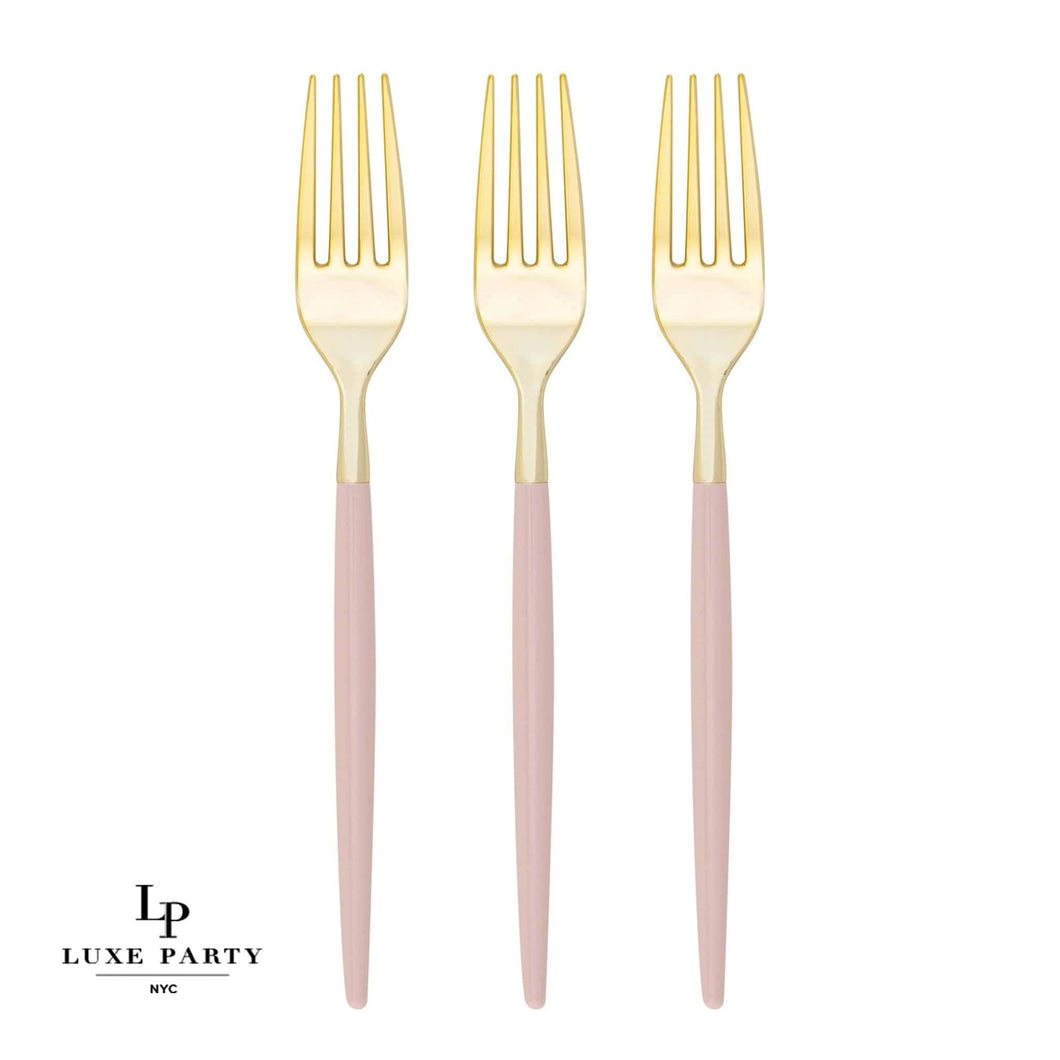 Chic Round Blush and Gold Forks | 32 Pieces
